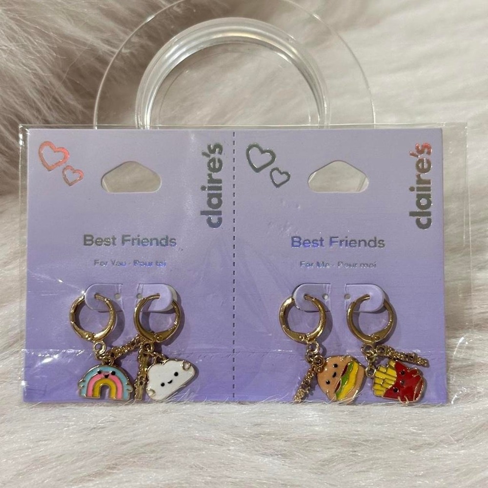 Claire's Best Friends Enamel Charm Earrings Rainbow Burger 2-Pair Set